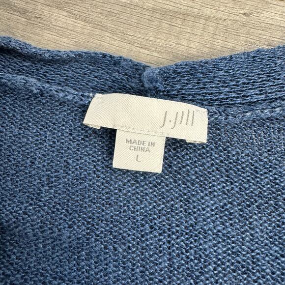 J. Jill Blue Cardigan Sweater Open Front Knit Linen Blend Long Sleeve Size Large - Picture 7 of 7